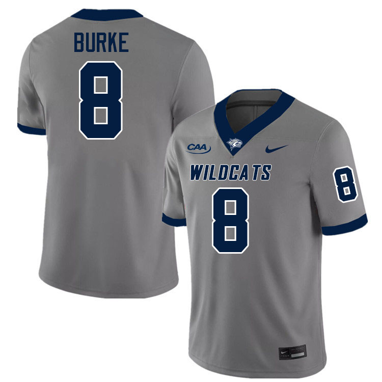 New Hampshire Wildcats #8 Caleb Burke College Football Jerseys,Uniforms-Grey
